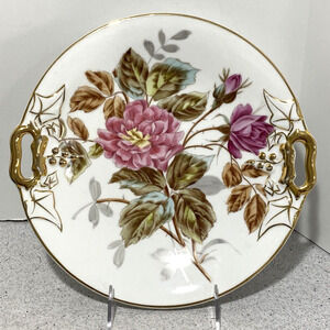 CT Germany Porcelain Plate Hand Painted Floral Pink Flowers Console Decorative